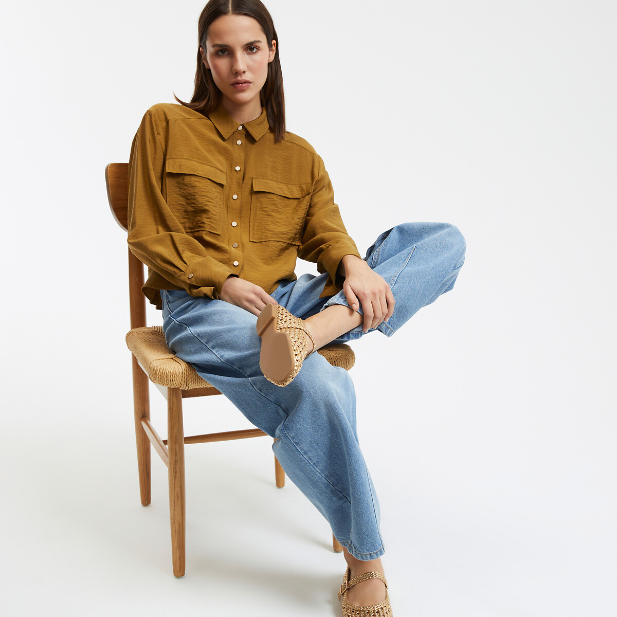 Short, Loose Fit Shirt with Long Sleeves bronze brown, LA REDOUTE COLLECTIONS