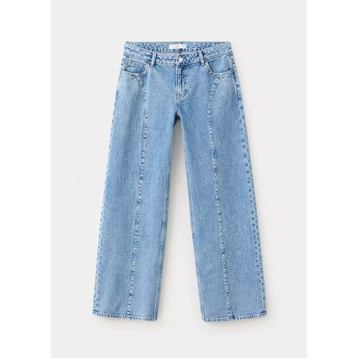 Jean taille basse à clous bleu moyen, MANGO TEEN