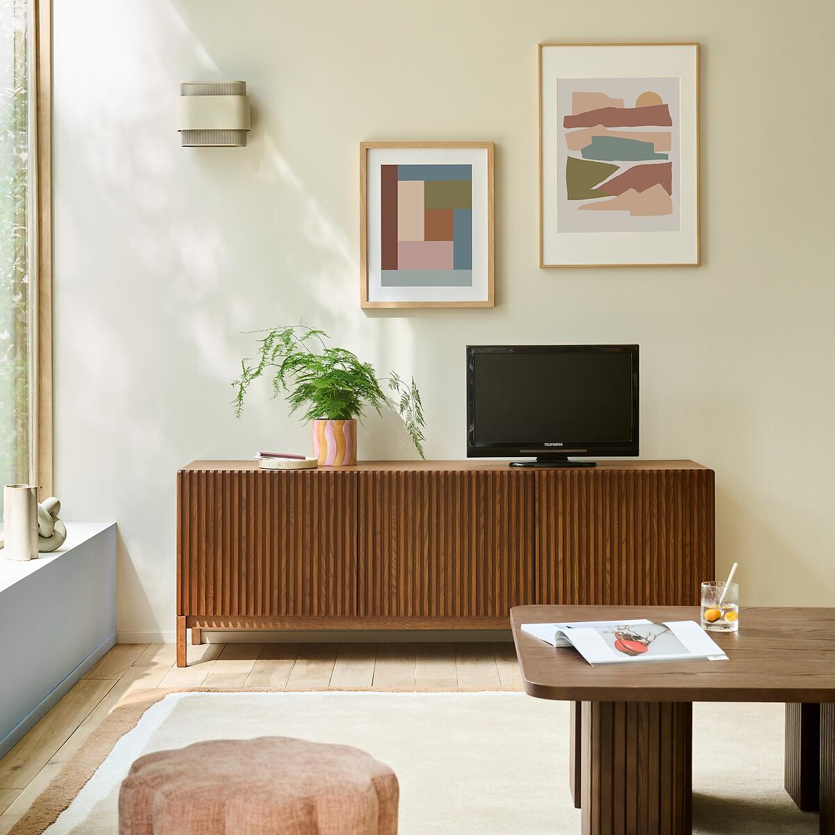 TV-meubel met 3 deuren 160 cm NEOTTIE notenhout tint, LA REDOUTE INTERIEURS