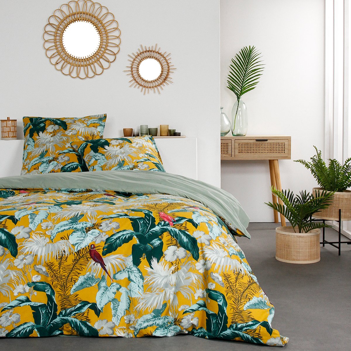 Parure de lit imprimé Floral coton SUNSHINE BELLA jaune, TODAY