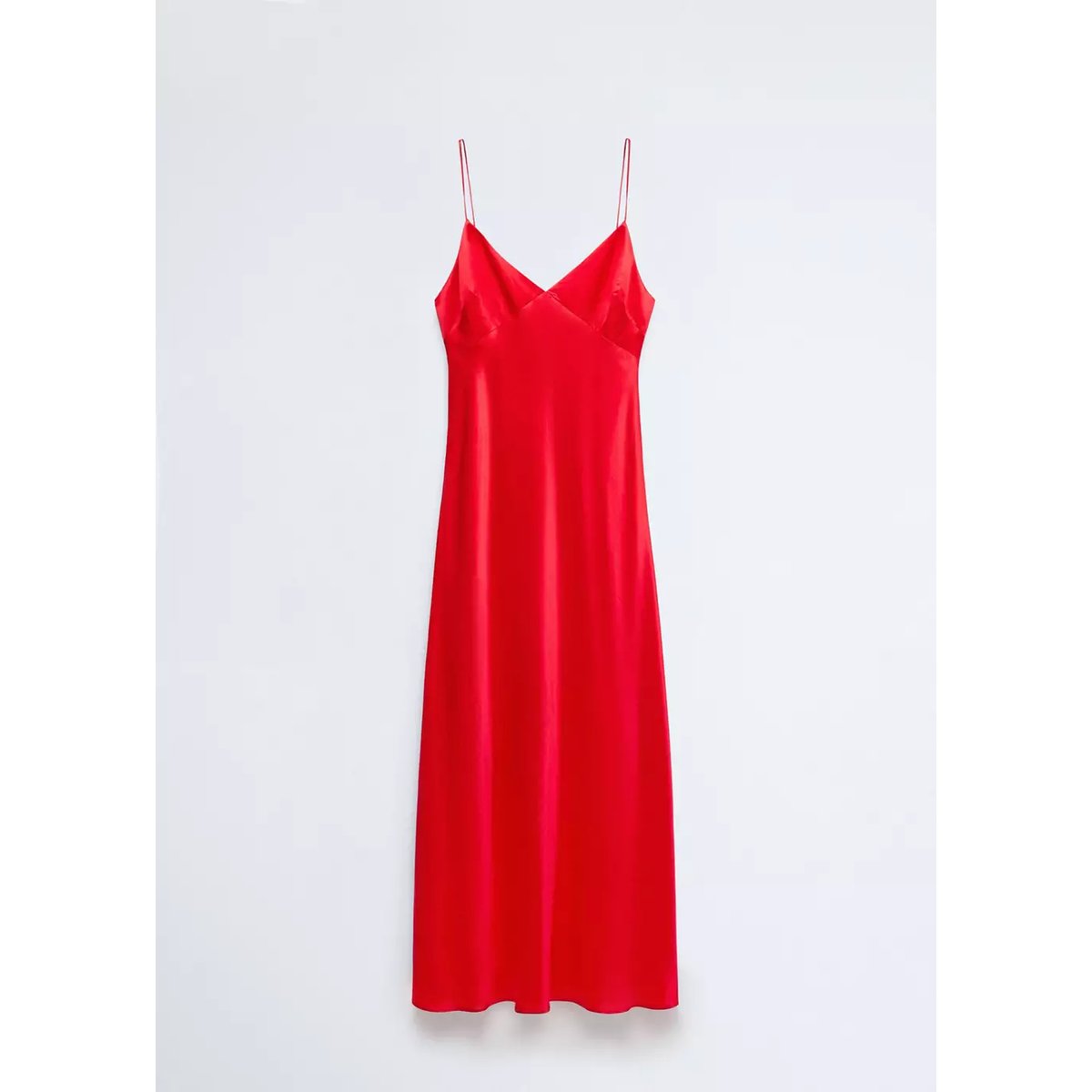 Robe en soie à décolleté en V rouge, MANGO