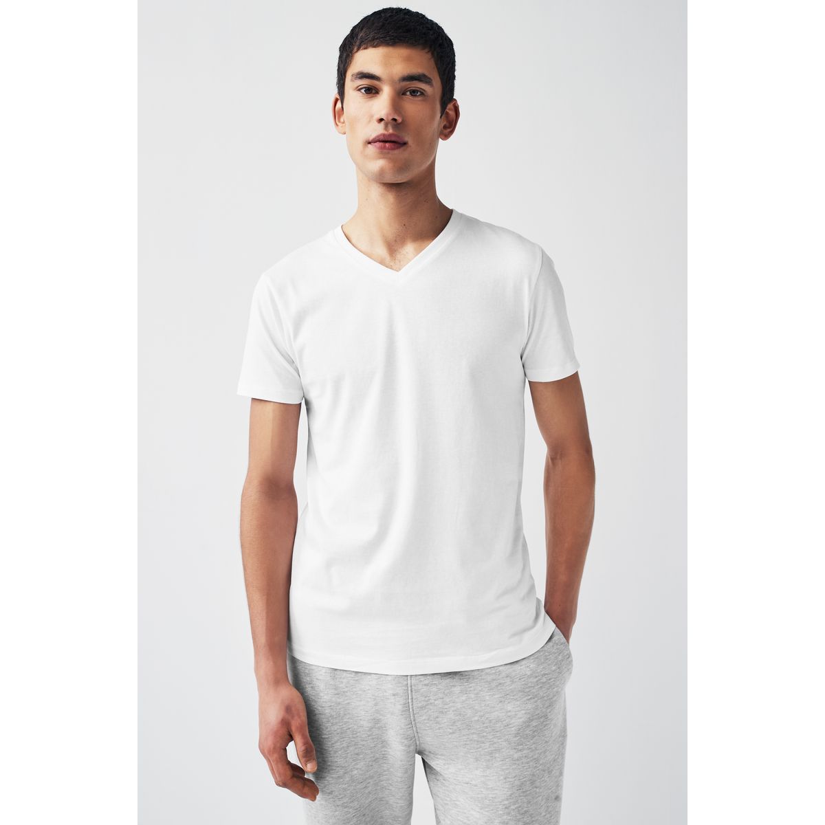 T-shirt 100 % coton à col v, lot de 2 blanc, NEXT