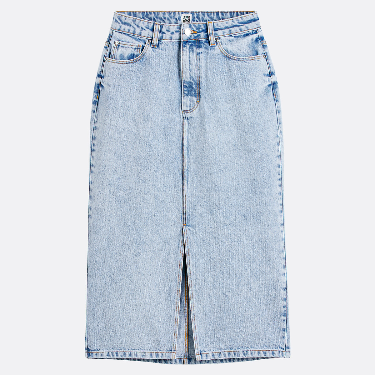 Gonna midi dritta in denim blu bleached, LA REDOUTE COLLECTIONS