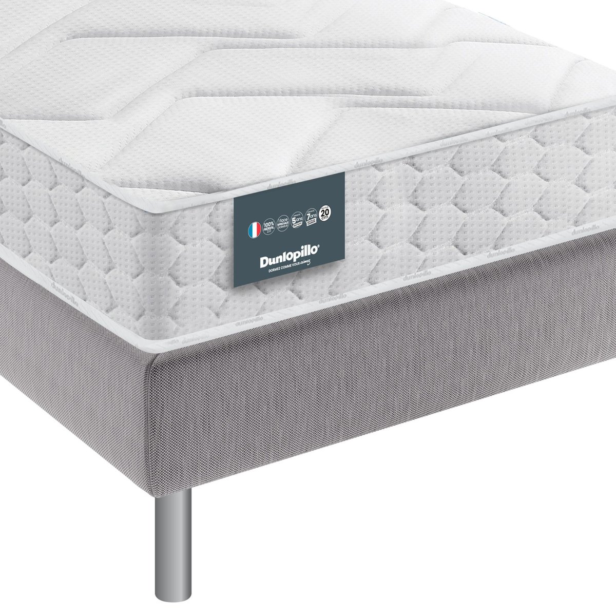 Matelas Aérial® 20cm, sommier pieds JONQUILLE blanc, DUNLOPILLO