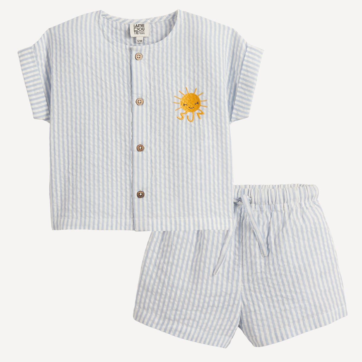 Ensemble 2 pièces rayé, chemise manches courtes et short bleu/blanc, LA REDOUTE COLLECTIONS