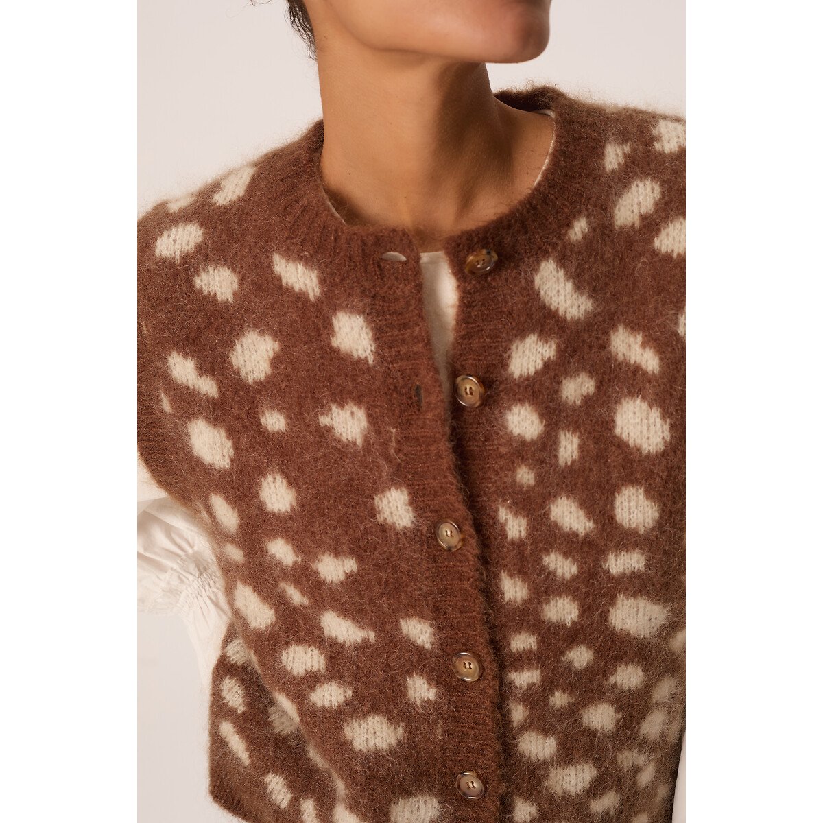 Gilet col rond sans manches, imprimé marron, DES PETITS HAUTS