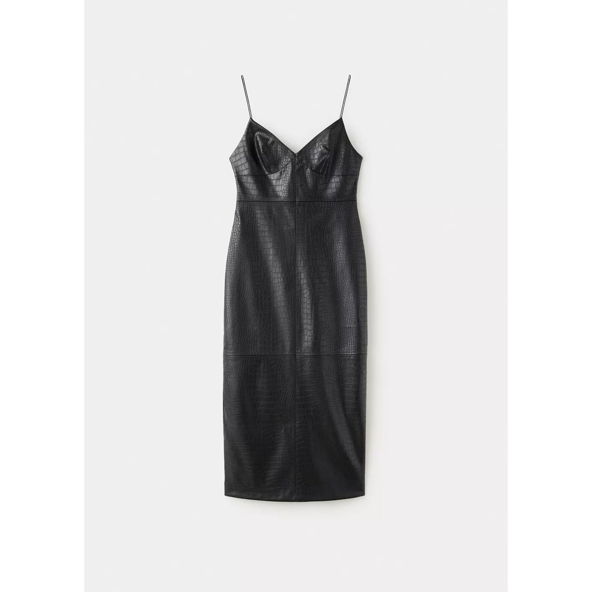 Robe effet croco à encolure en V noir, MANGO