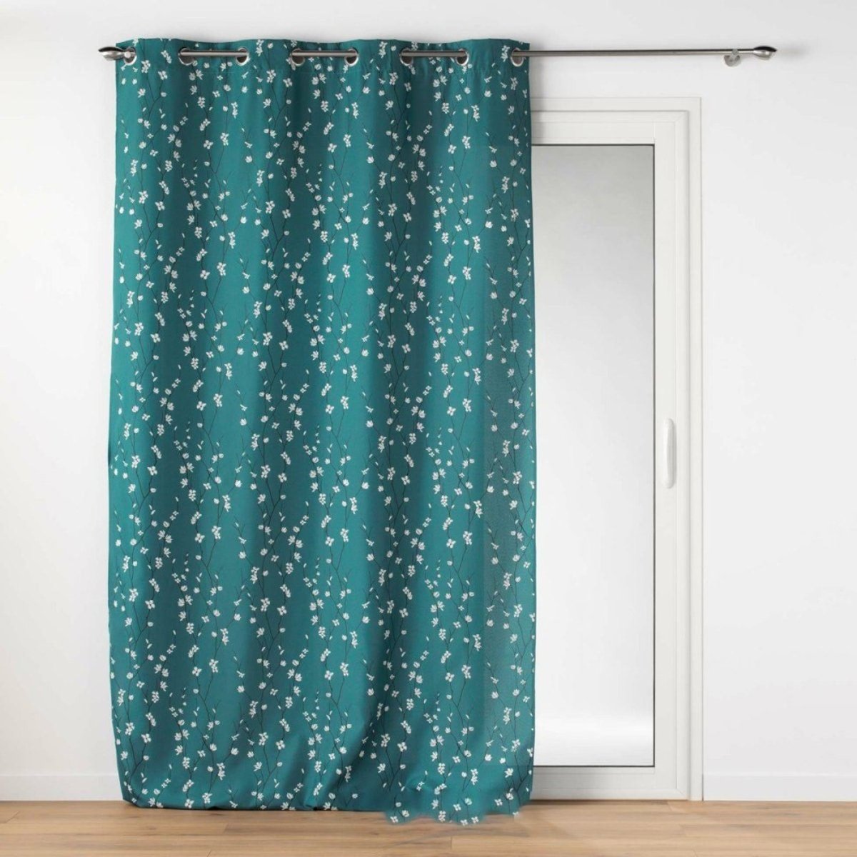 Rideau à œillets 140x260 Sakura émeraude bleu, DECORATIE