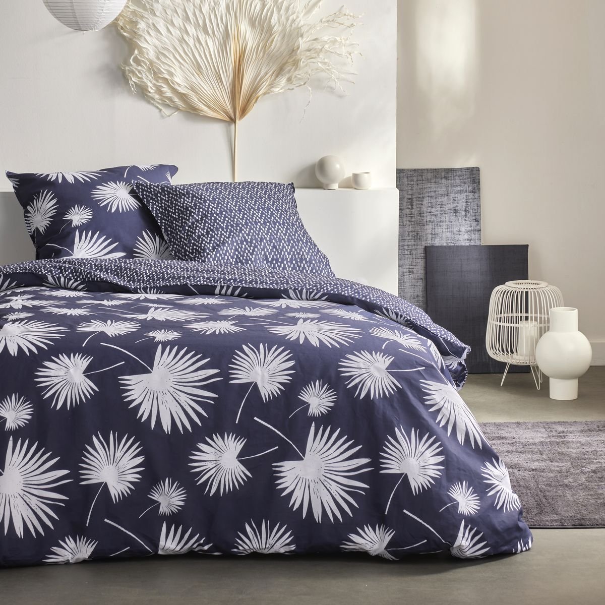 Parure de lit imprimé Floral coton SUNSHINE LOLA bleu, TODAY