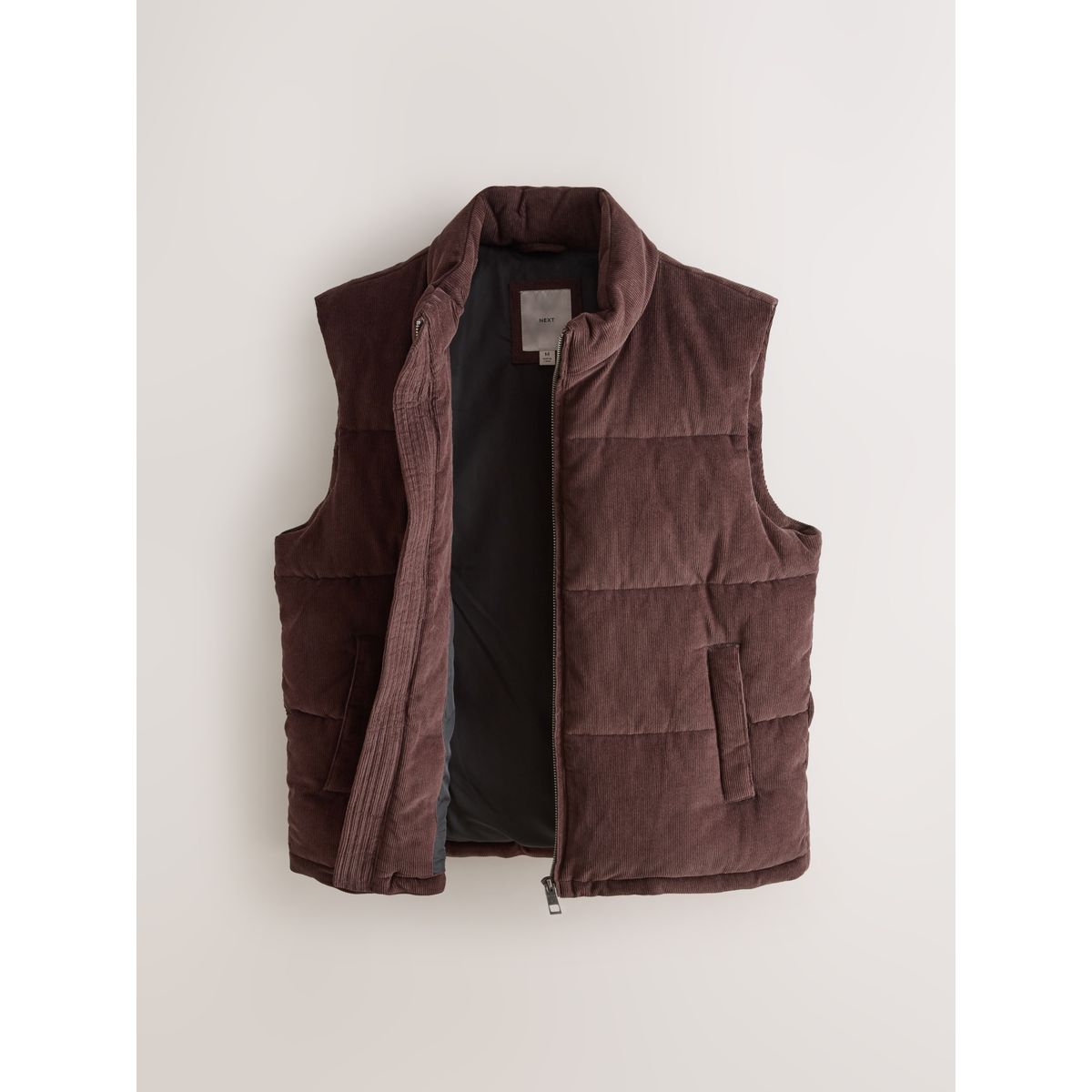 Veste sans manches matelassée en velours marron, NEXT