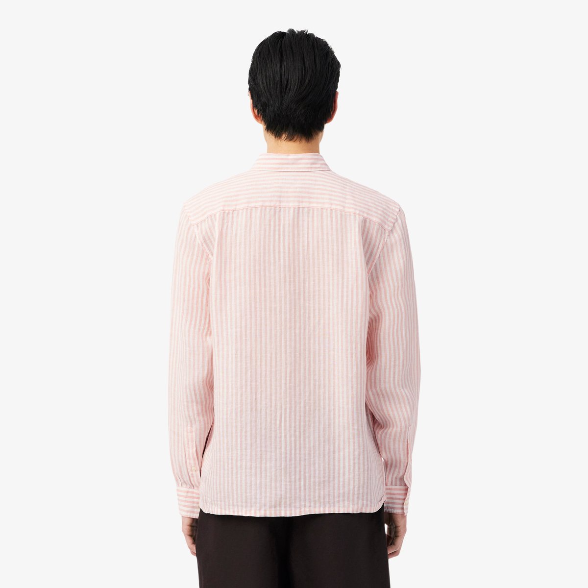 Chemise regular fit en lin rayée rose-tim, LACOSTE
