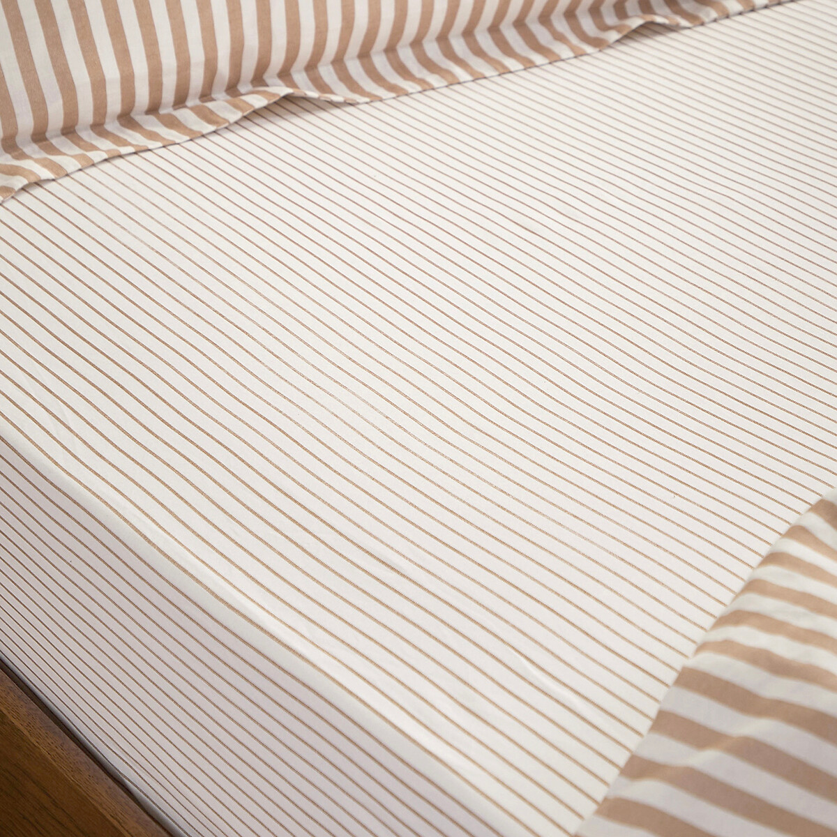 Hebden 100% Cotton Narrow Stripe Fitted Sheet caramel , YARD