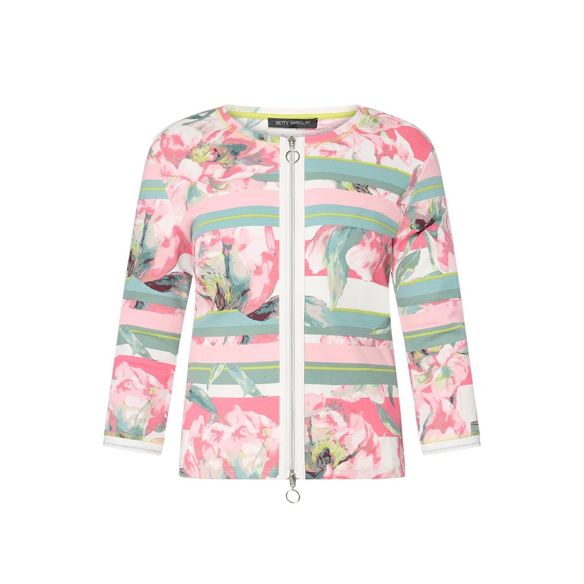 Cardigan façon t-shirt de texture côtelée rosé/cream, BETTY BARCLAY