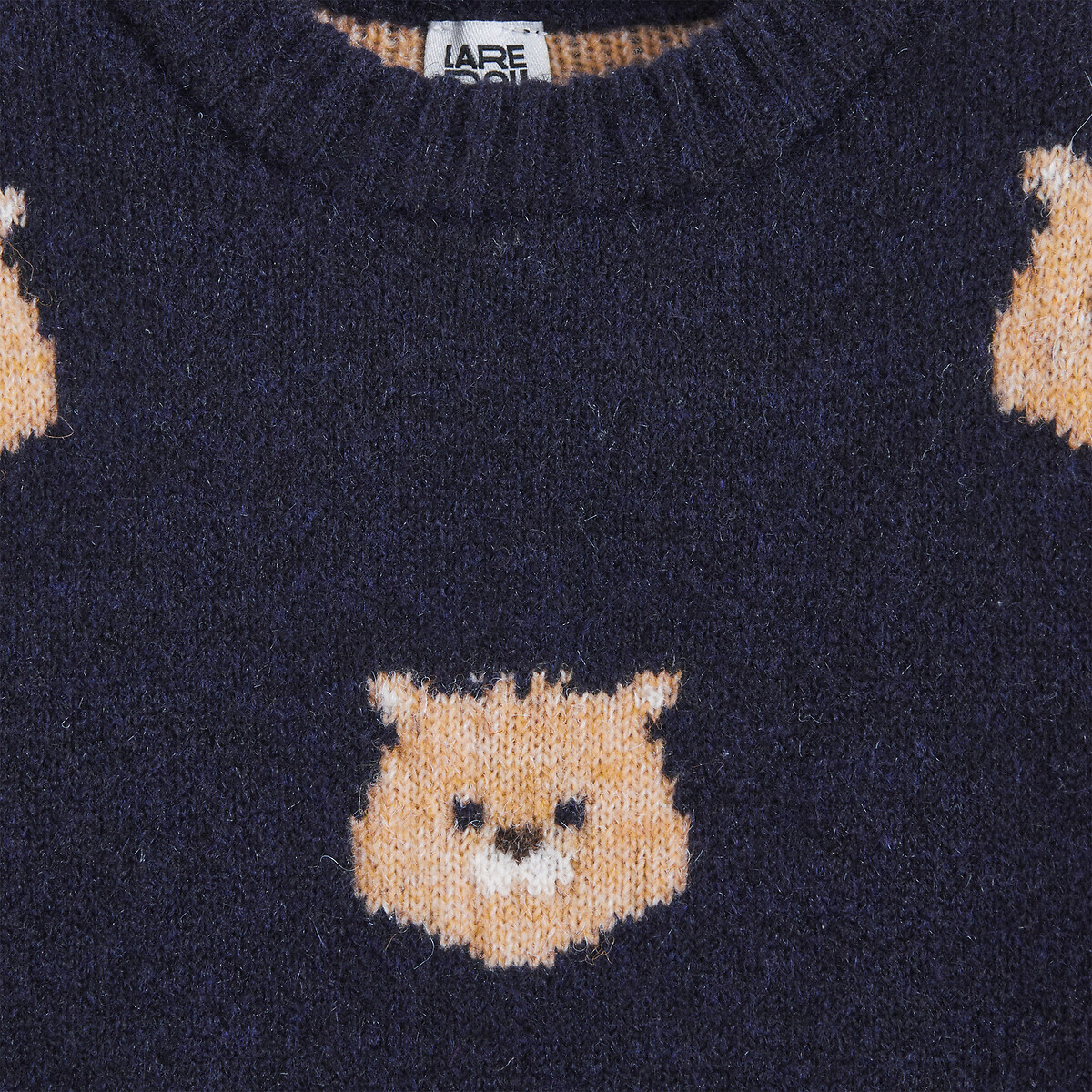Pull col rond, en grosse maille, motif ours en jacquard bleu marine, LA REDOUTE COLLECTIONS
