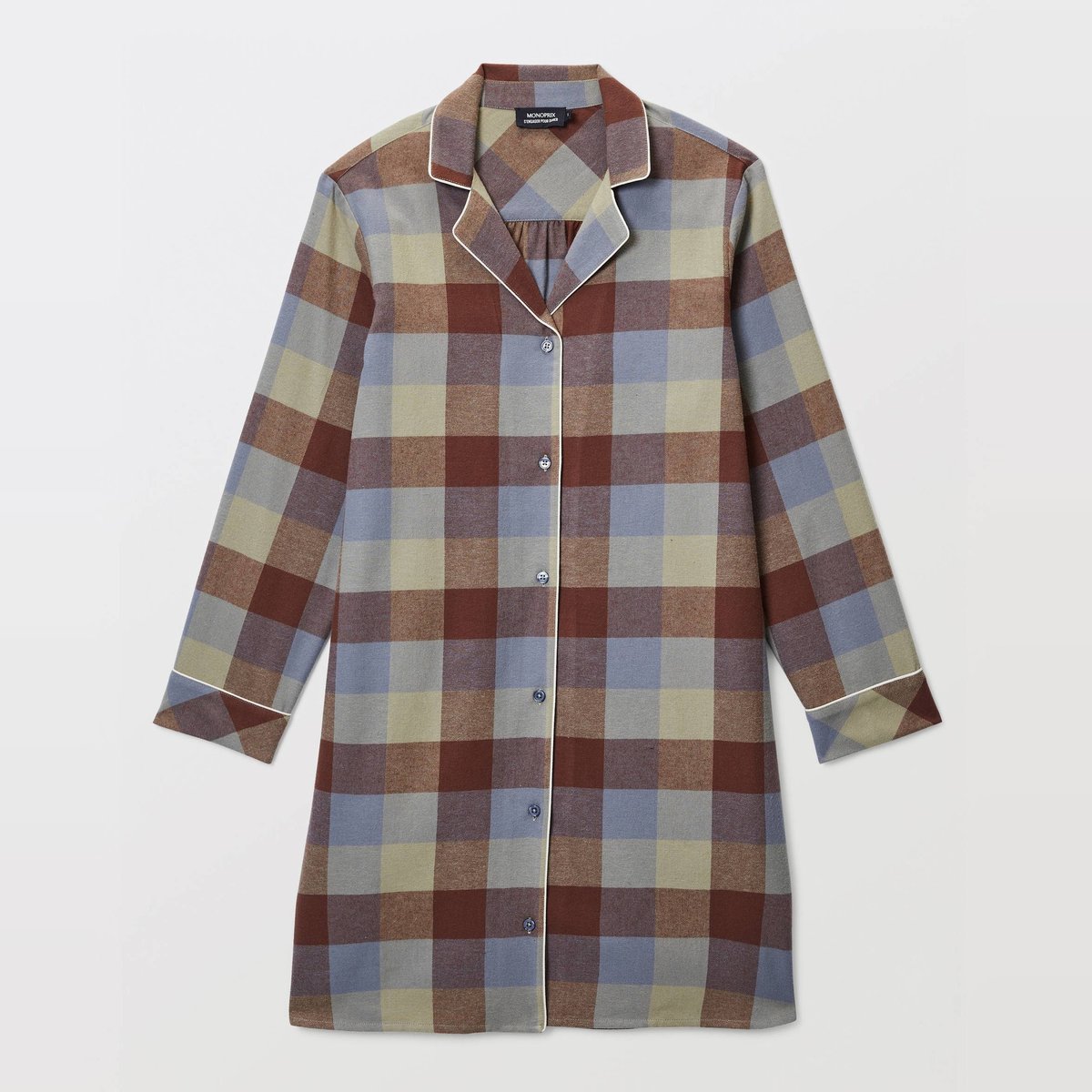 Chemise de nuit manches longues en coton gratté parka, MONOPRIX