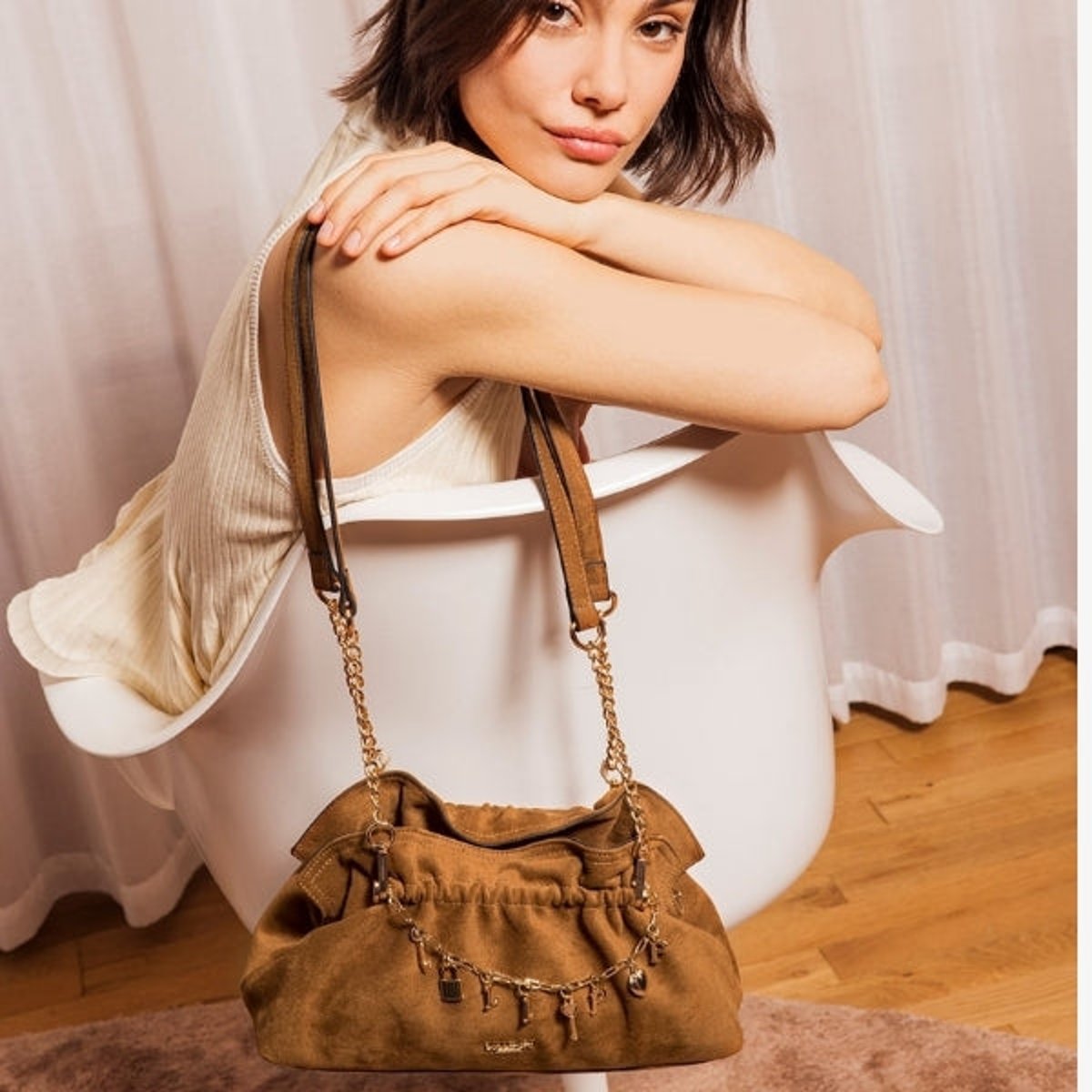 Sac porté épaule Teana S camel,doré, LOLLIPOPS