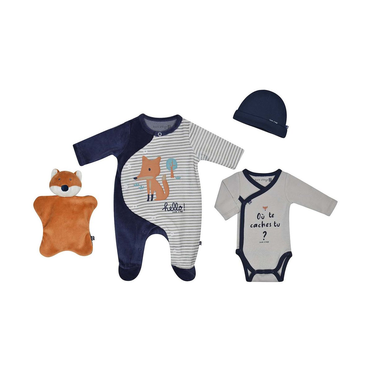 Trousseau naissance forest velours rase bleu, SUCRE D'ORGE