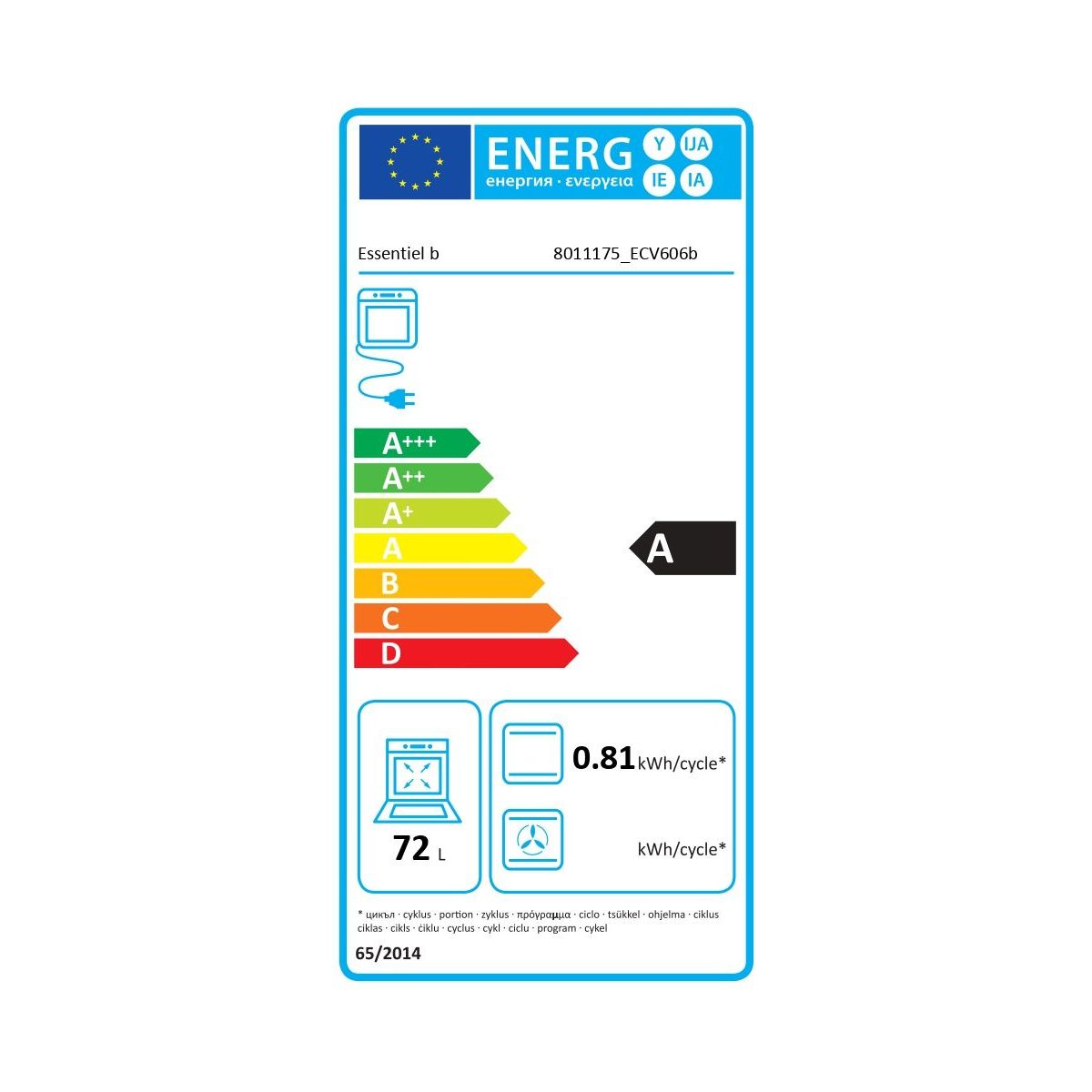 Cuisinière vitrocéramique ECVC6060b7 couleur unique, ESSENTIEL B