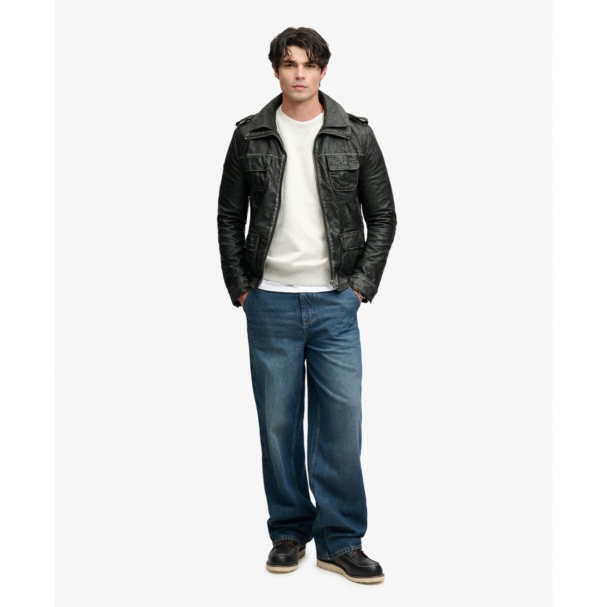 Veste Brad Faux Cuir Militaire Coupe Décontractée noir, SUPERDRY