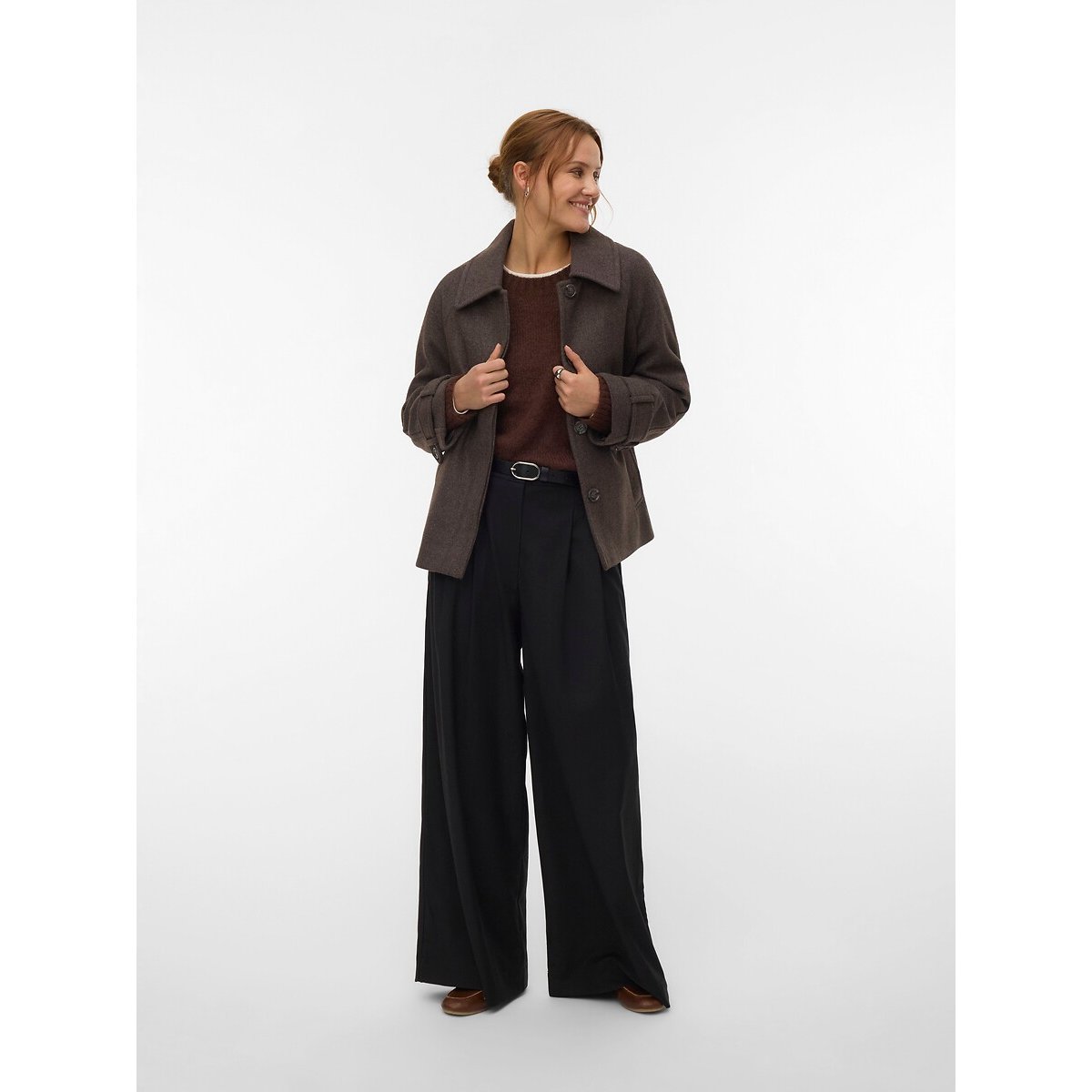 Manteau col polo marron foncé, VERO MODA