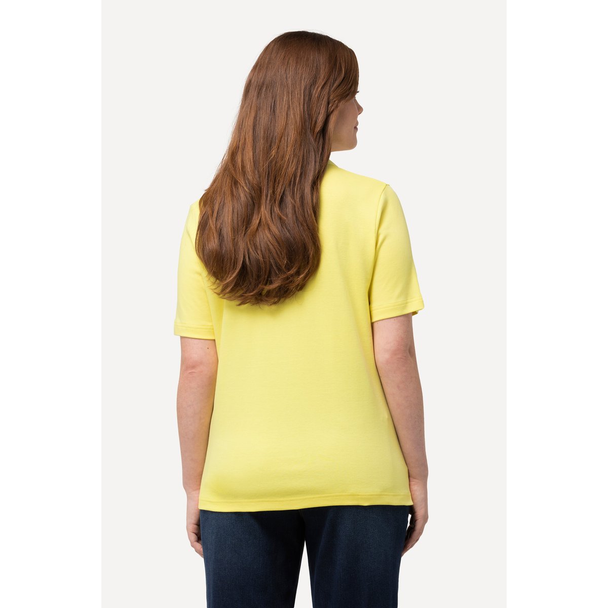 Polo en maille piquée avec patte jaune citron, ULLA POPKEN