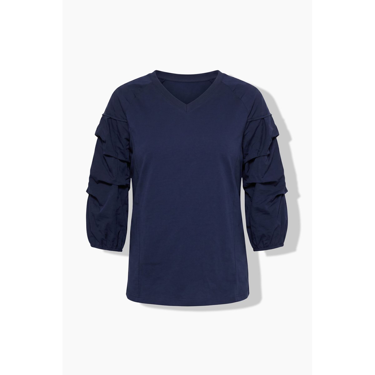 T-shirt en coton bio, plis fantaisie marine, ULLA POPKEN