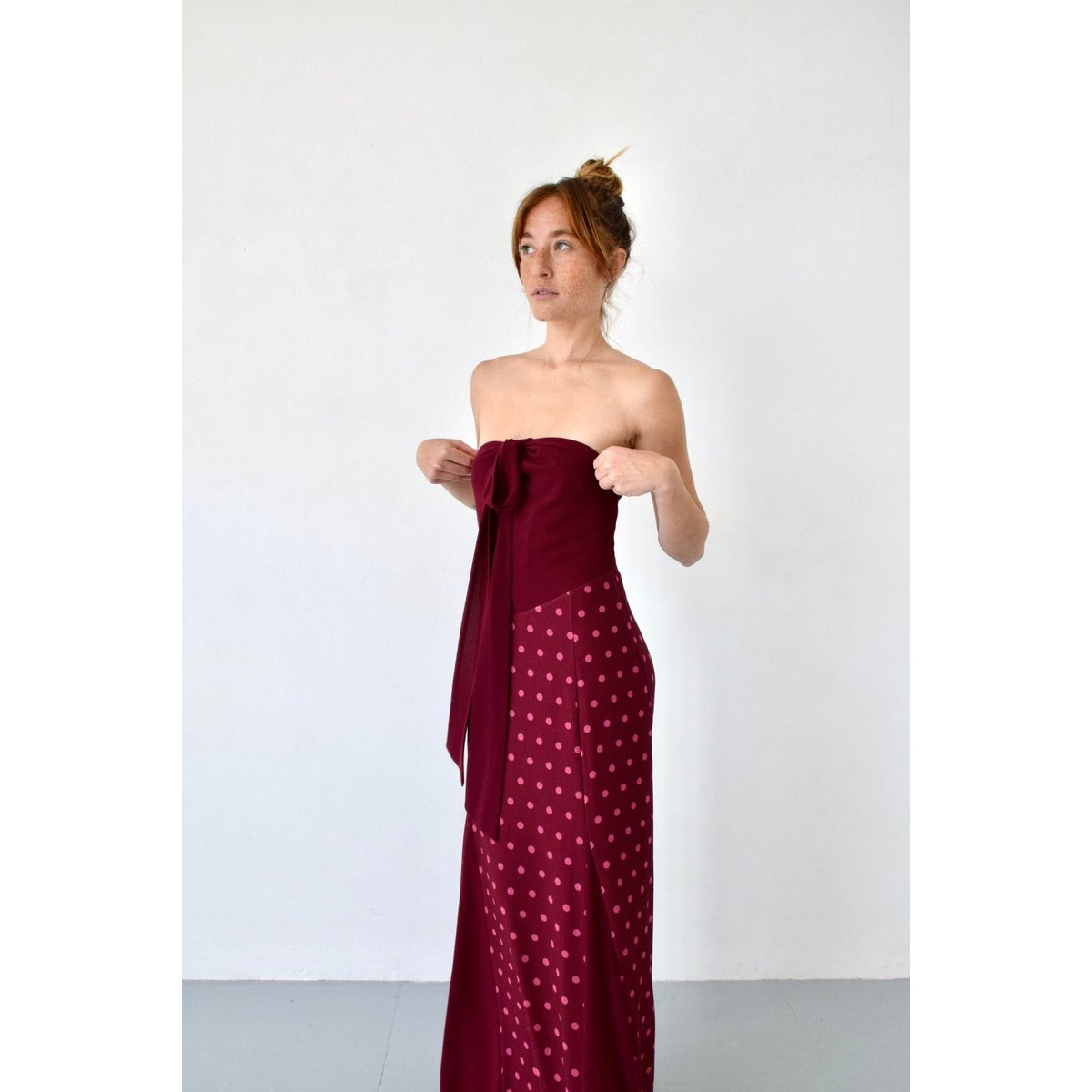 Robe longue jupe à pois KALA bordeaux, MINDTRAVELER