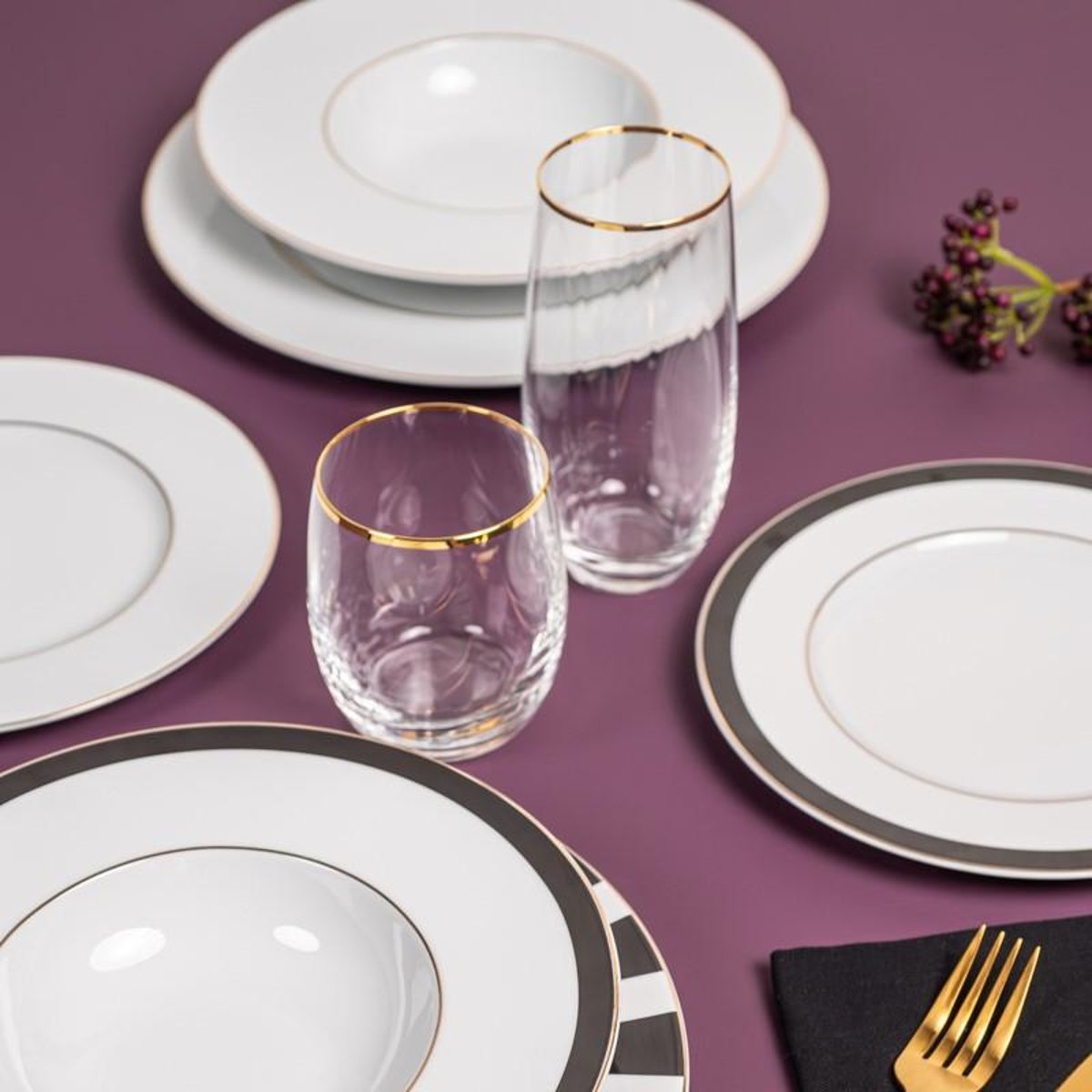 Boite de 6 gobelets bas Waterfall filet or 30 cl transparent / cristal, TABLE PASSION