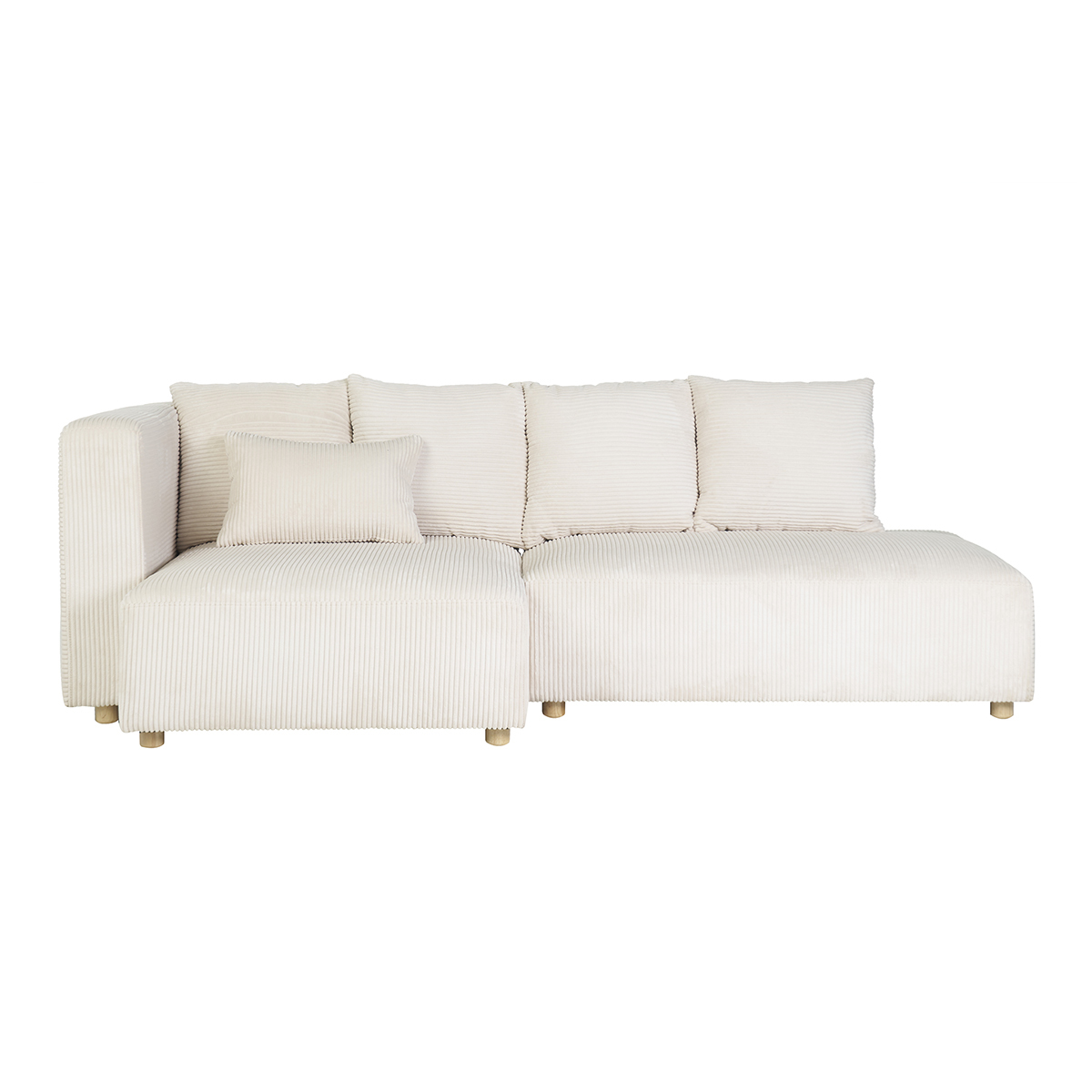 Canapé d'angle gauche 3 places en tissu velours côtelé beige et bois clair HARLEM beige, MILIBOO