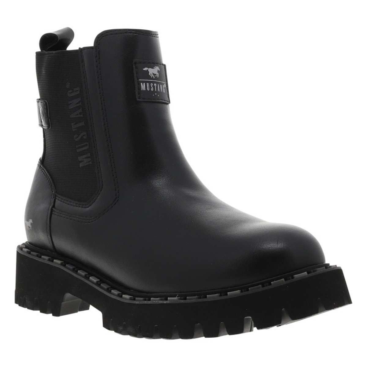 Bottines noires à talon décroché bas avec un zip et un soufflet élastiqué noires, MUSTANG