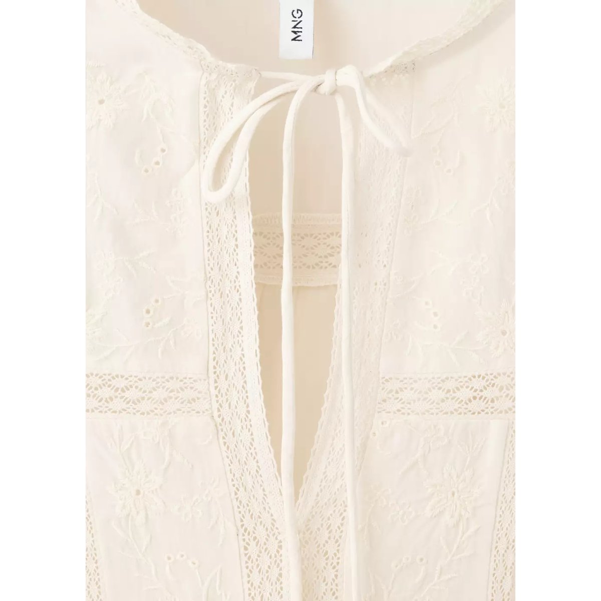 Blouse manches bouffantes brodée vert, MANGO