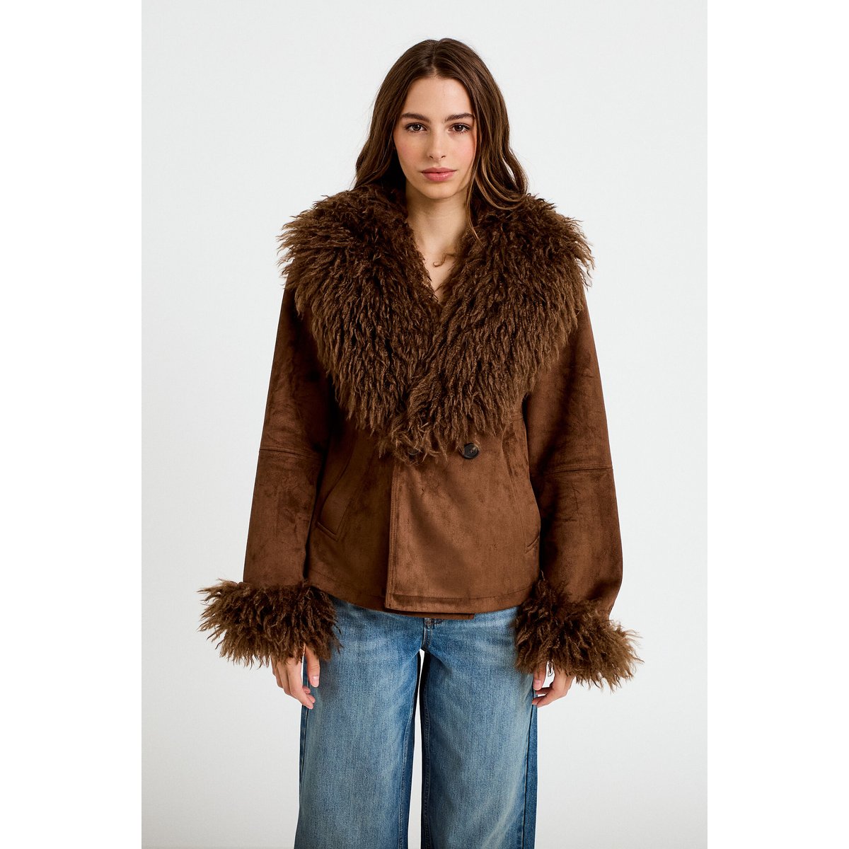 Manteau droit manches longues marron, CACHE CACHE