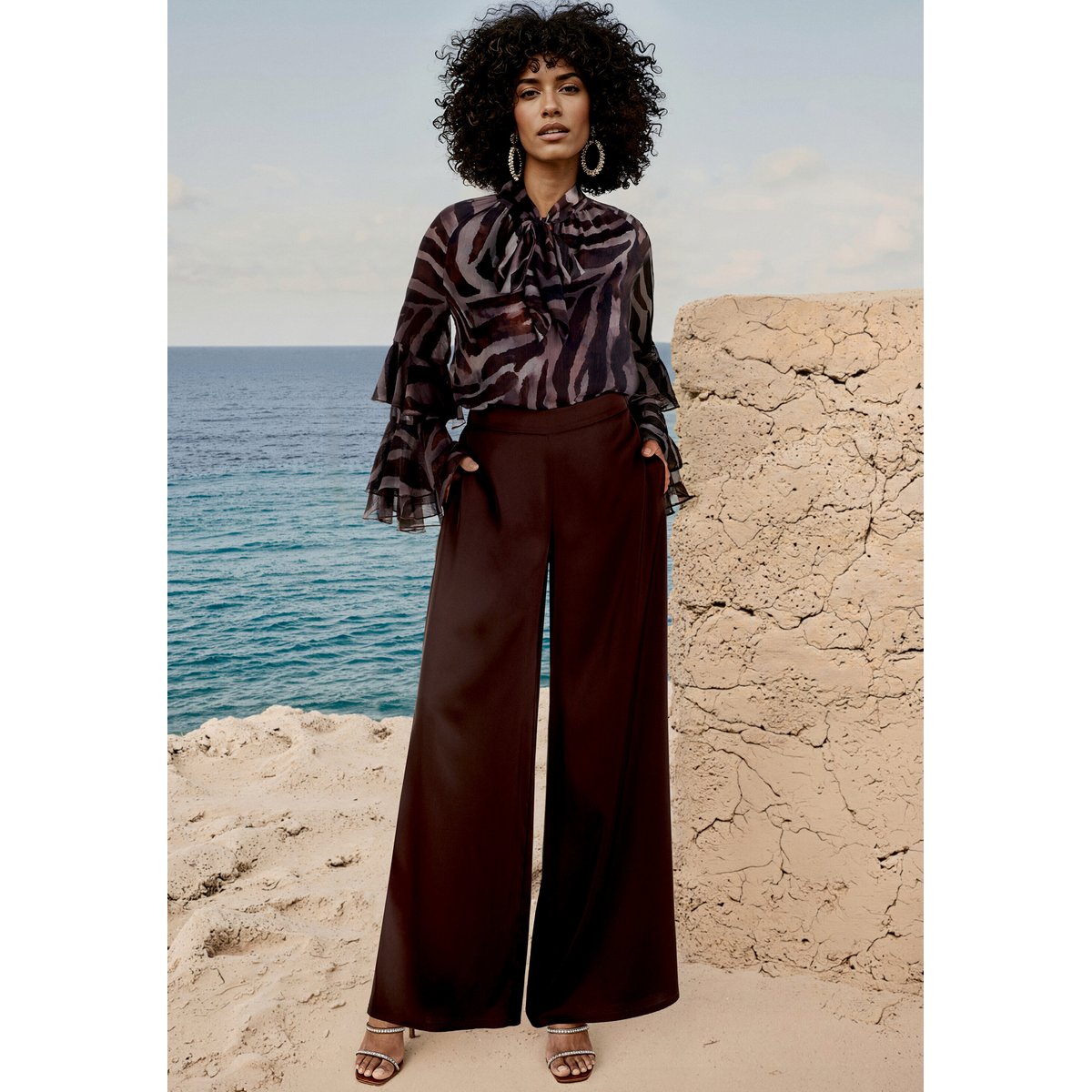 Chemisier en chiffon à volant brown/brown, VERA MONT