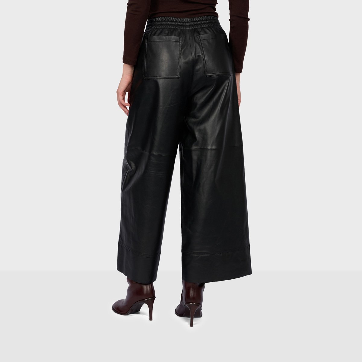 Pantalon large en cuir à taille élastiquée TROPHEE noir, OAKWOOD