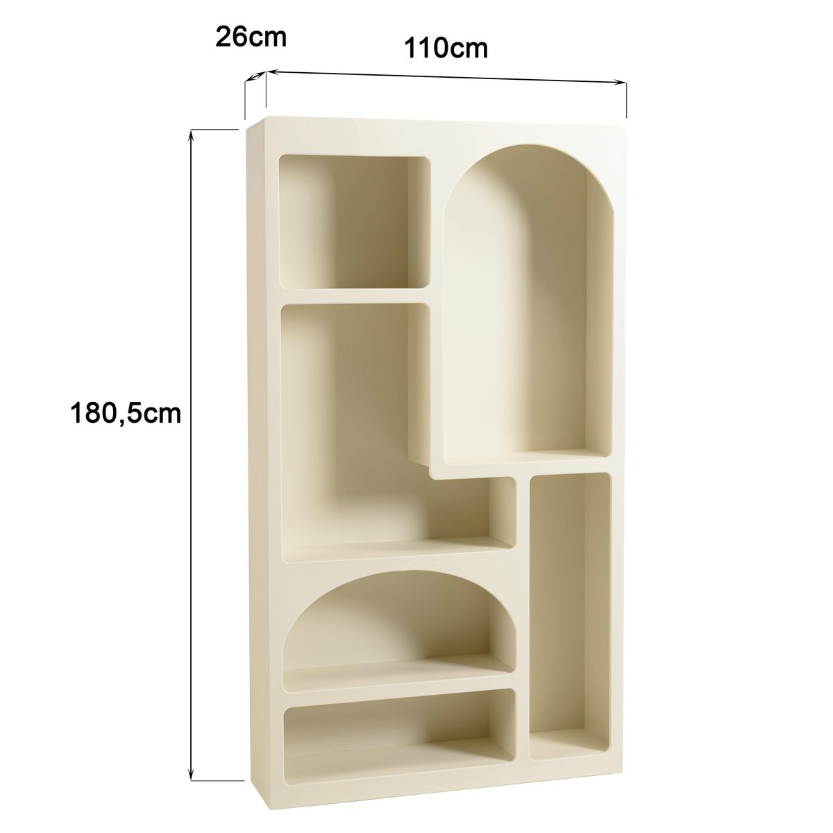 Etagère 6 niches 100x26cm en bois peint couleur beige NELIA beige, PIER IMPORT