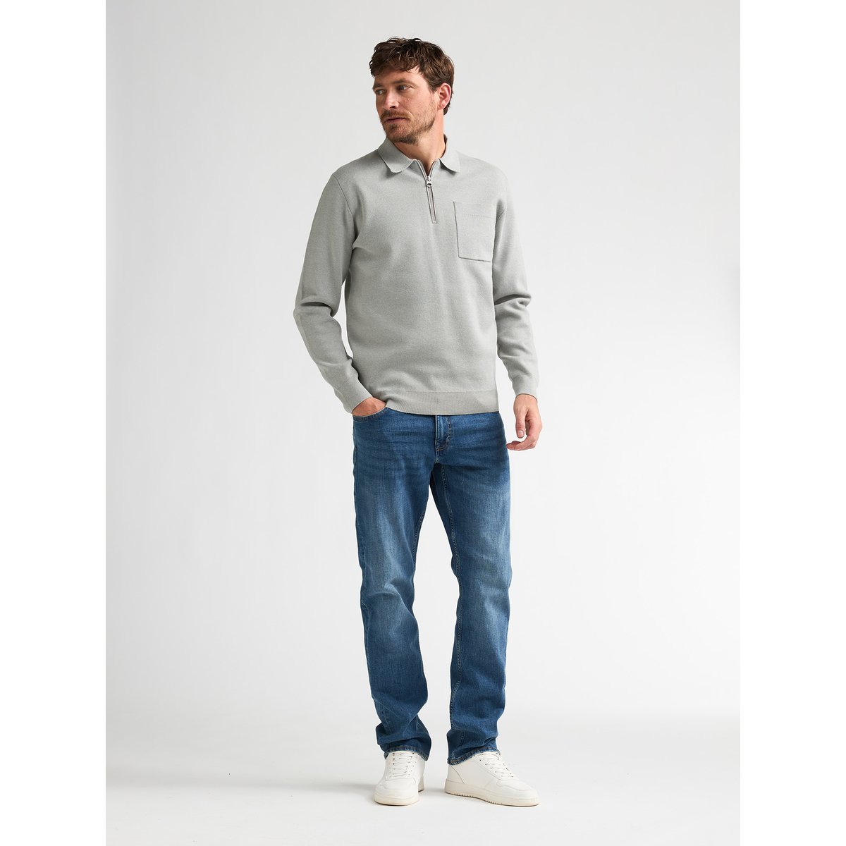 Pull Polo en maille texturée steelfield noir ice grey, PETROL INDUSTRIES