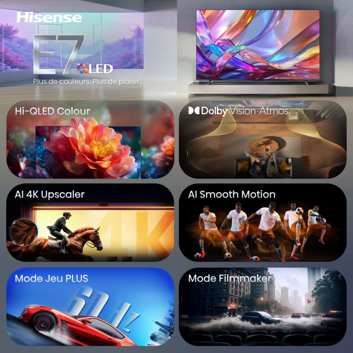 TV QLED 85E7S (2026) 85" (215 cm) 4K - anti-reflets couleur unique, HISENSE
