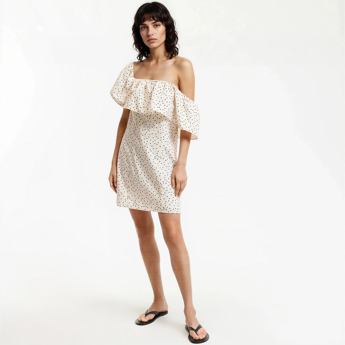 Robe bustier courte à pois et volant imprimé pois fond blanc, LA REDOUTE COLLECTIONS