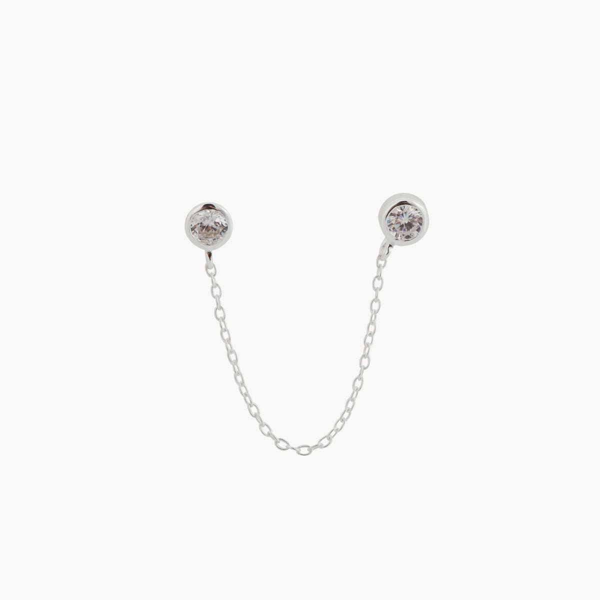 Bijoux d'oreilles 2 puces et chaine - zircon et argent 925 argenté, BALABOOSTE