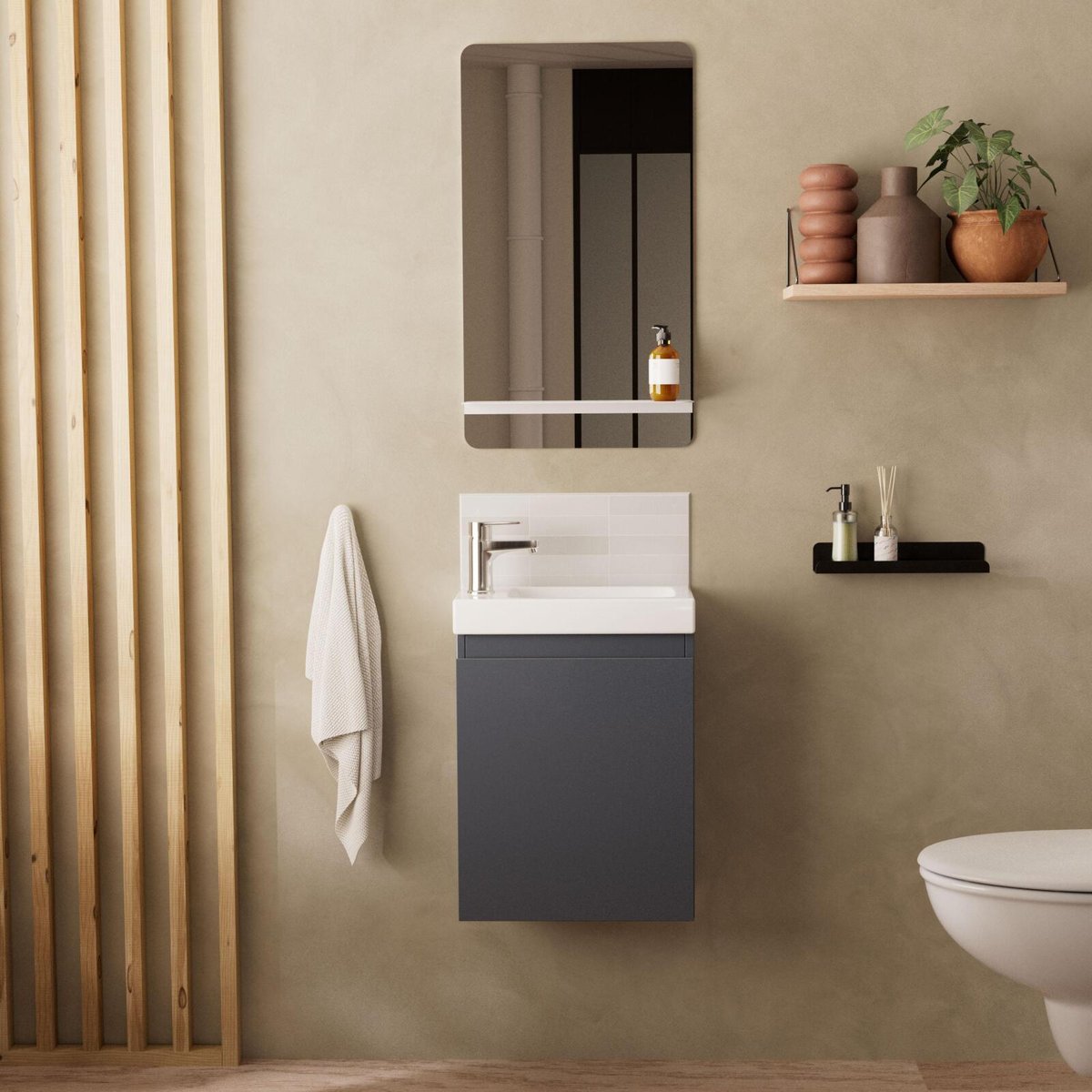 Meuble lave-mains + miroir tablette LISA gris anthracite, MOB IN