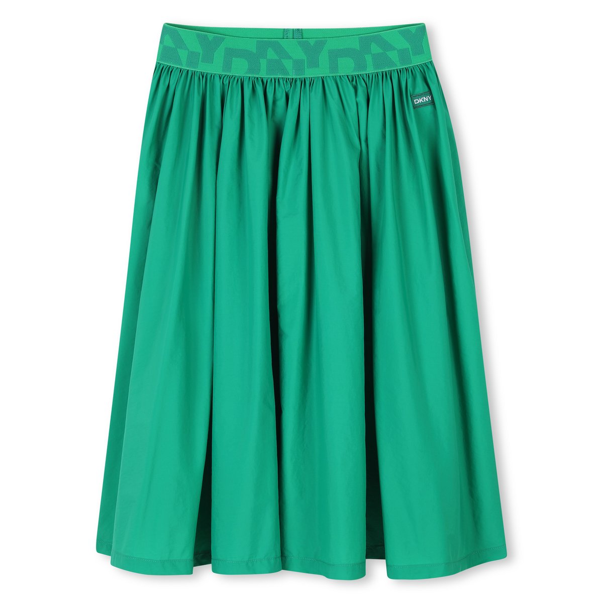 Jupe midi à taille élastiquée chartreuse, DKNY