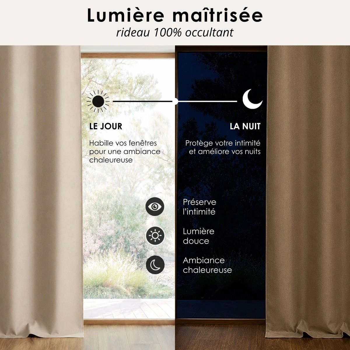 Rideau 100% occultant thermique phonique chiné MIDNIGHT - QABANE ivoire, HOME MAISON