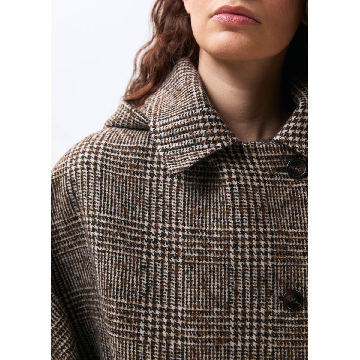 Blouson bicolore en lainage prince de Galles chocolat/off white, HUMILITY