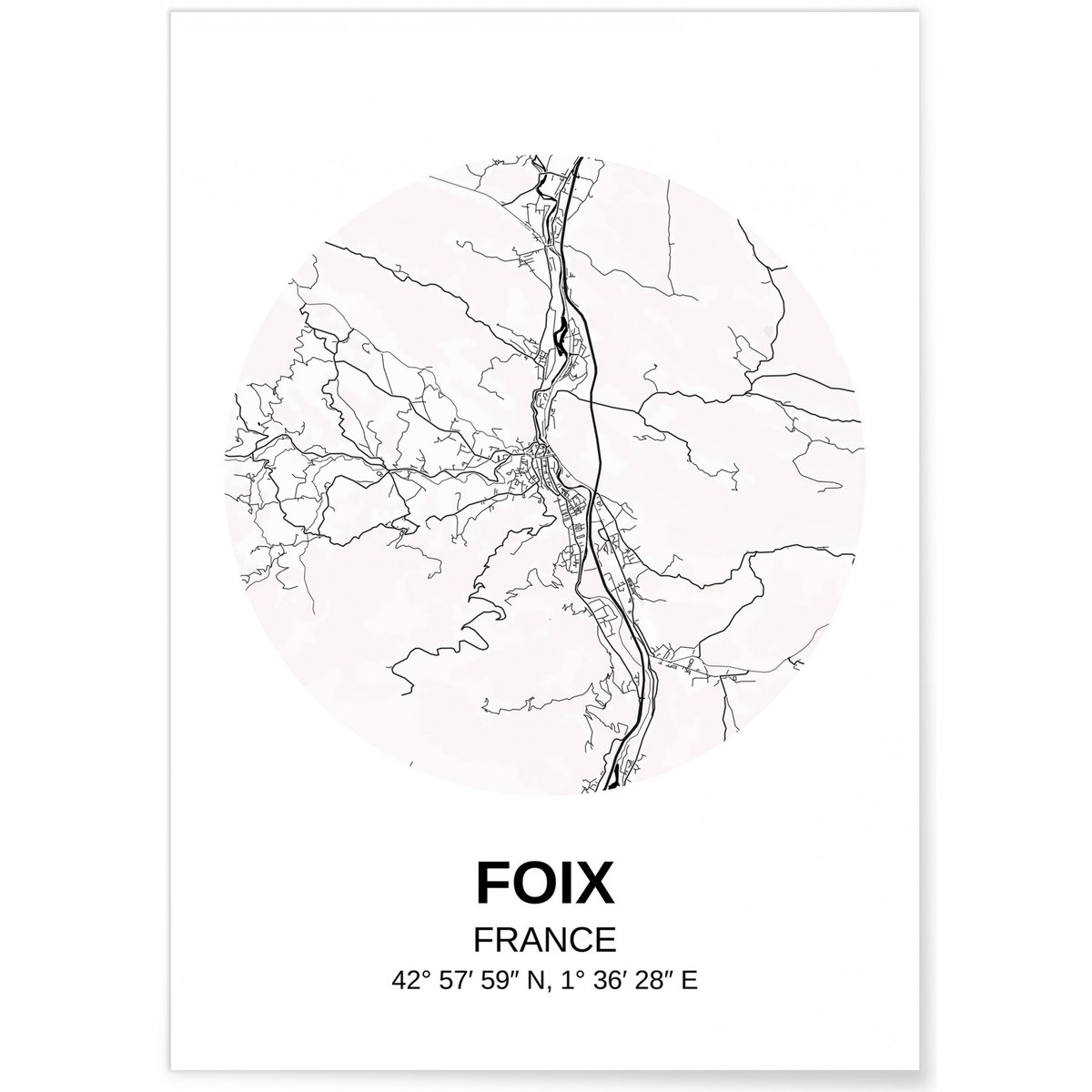 Affiche Carte Foix blanc, L'AFFICHERIE