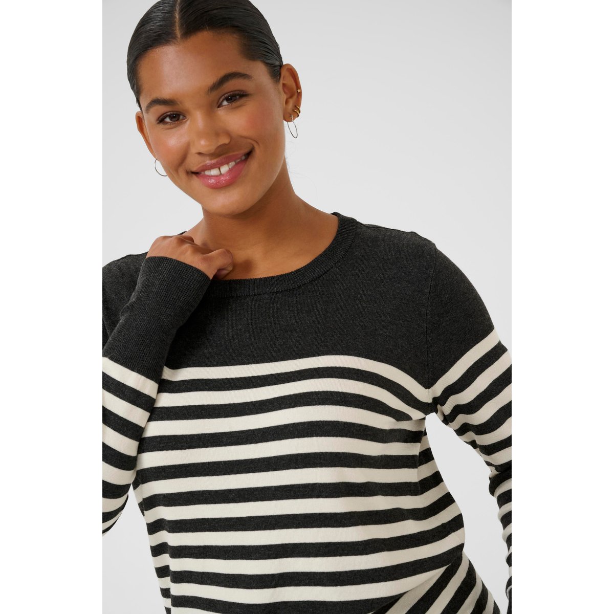 Pullover tricoté imprimé dgm/turtledove half stripe, KAFFE CURVE