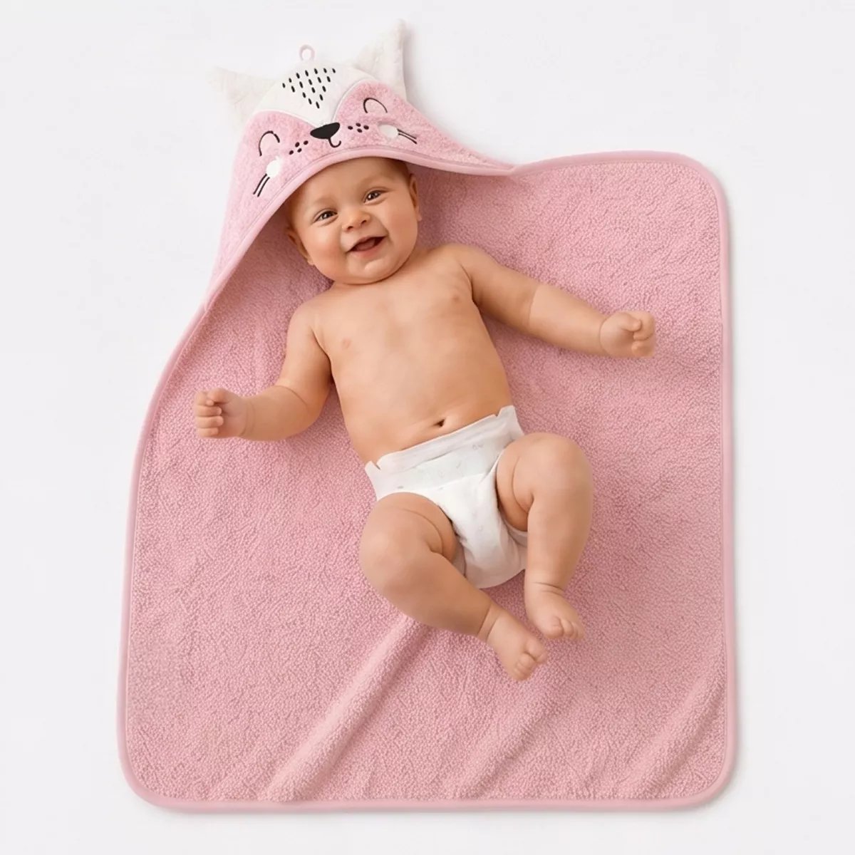Cape de bain pur coton PETITE RENARDE rose, GARNIER THIEBAUT