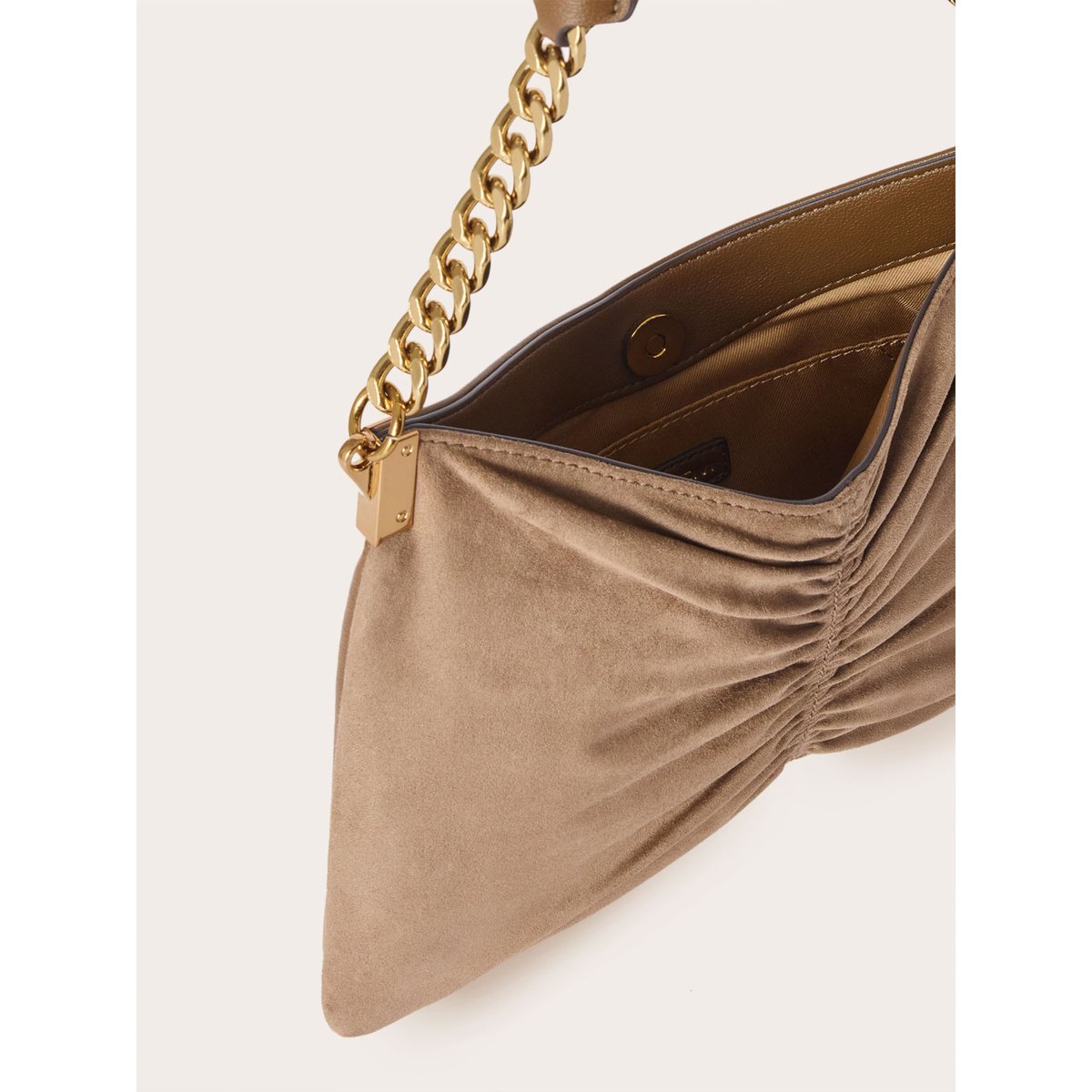 Sac à bandoulière avec drapé et chaîne beige, MOTIVI