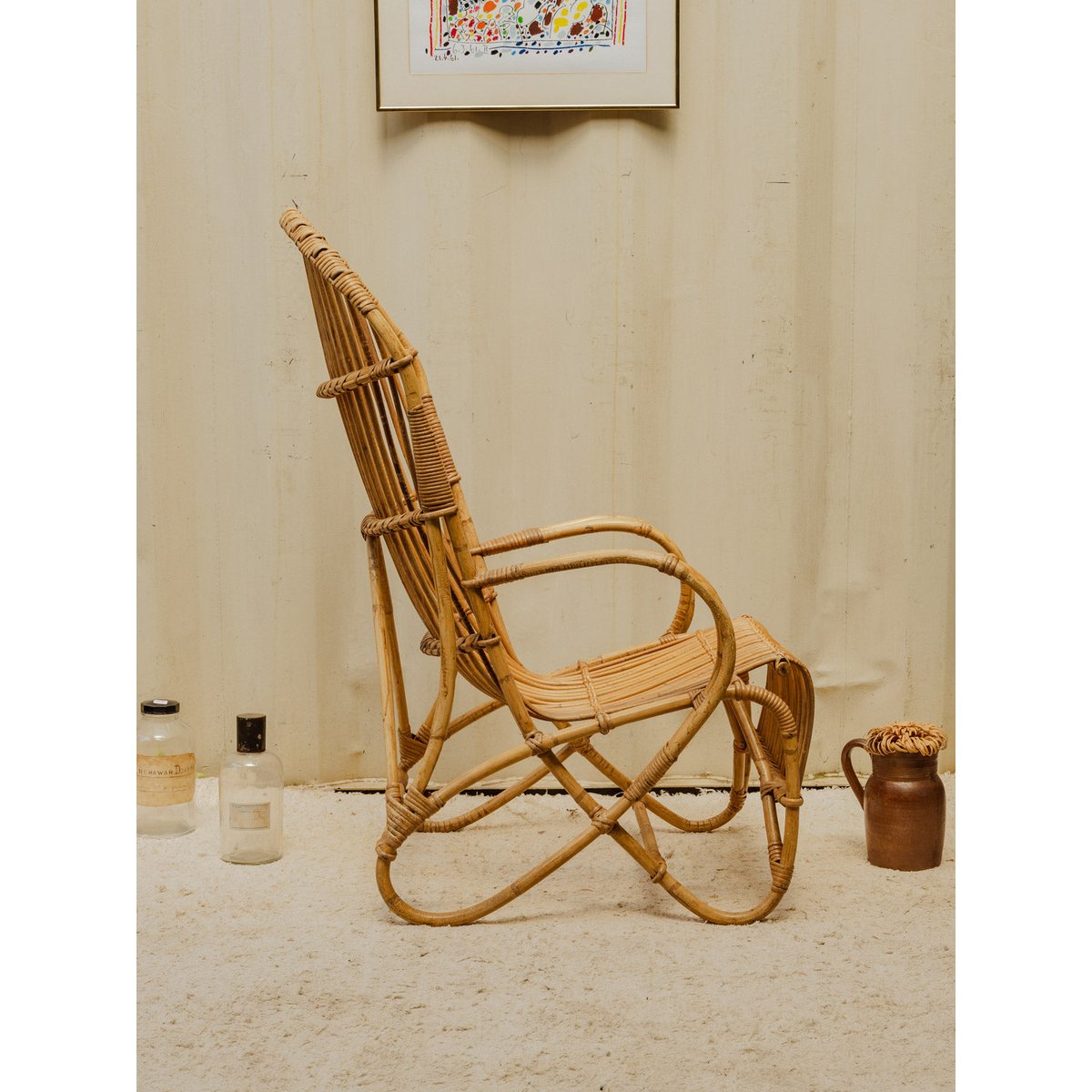 Fauteuil en rotin Ernest N°1046 - Bon état bois clair, DEBONGOUT