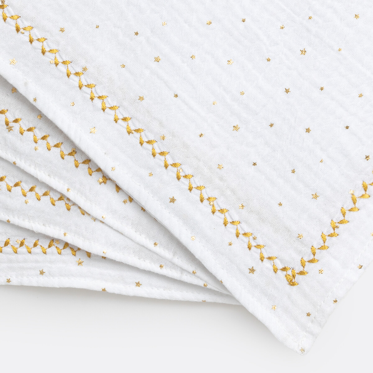 4er-Pack Servietten Kumla Étoiles, bestickt weiss/goldfarben, LA REDOUTE INTERIEURS