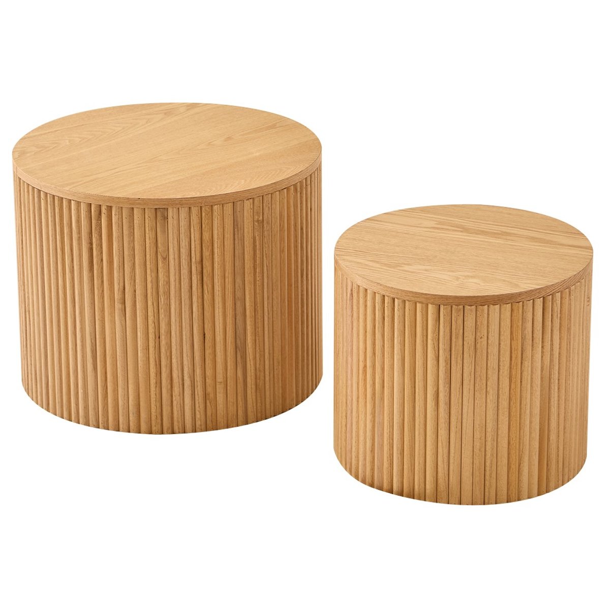 Lot de 2 tables basses avec rangement, rondes, bois, YATOMI bois naturel, NORDLYS